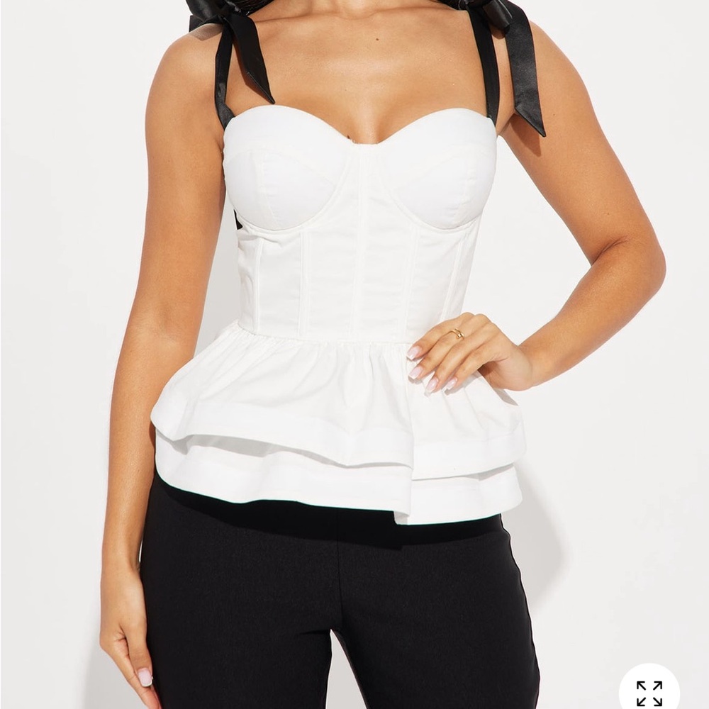 Fashion Nova White Peplum Blouse with Black Straps
